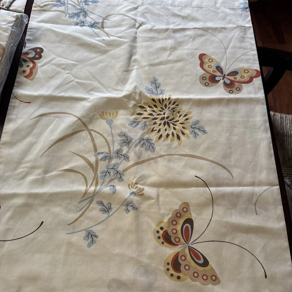 Vintage‎ 70s Cannon Sheet Set Butterfly Almond TWIN Size Flat Fitted Pillowcase